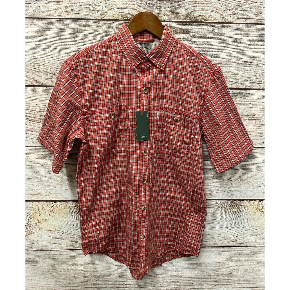 G.H. Bass Shirt Mens Small Cranberry Plaid Fishing Button Wicking UPF 40 New